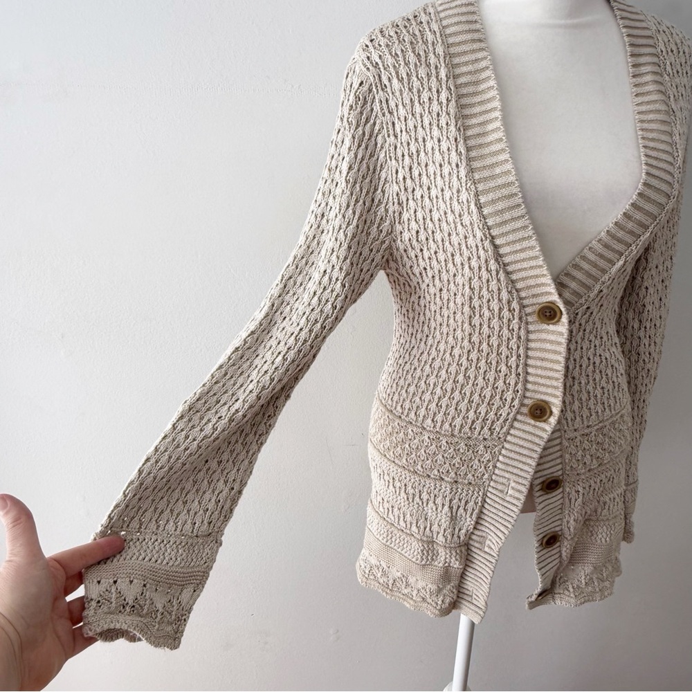 Eddie Bauer Women Cotton Open‎ Knit Cardigan Medium Crunchy Granola Timeless View 3